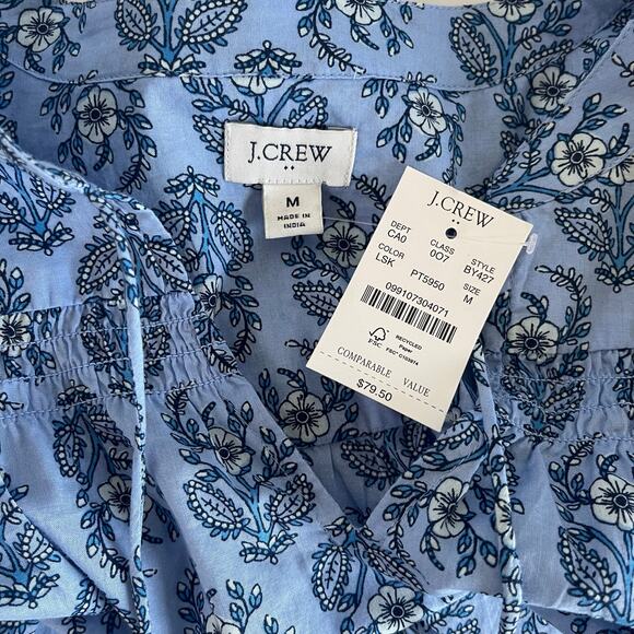 NEW J.Crew Printed Split-Neck Top in Light Sky BY427 NWT - Size M - Picture 6 of 6